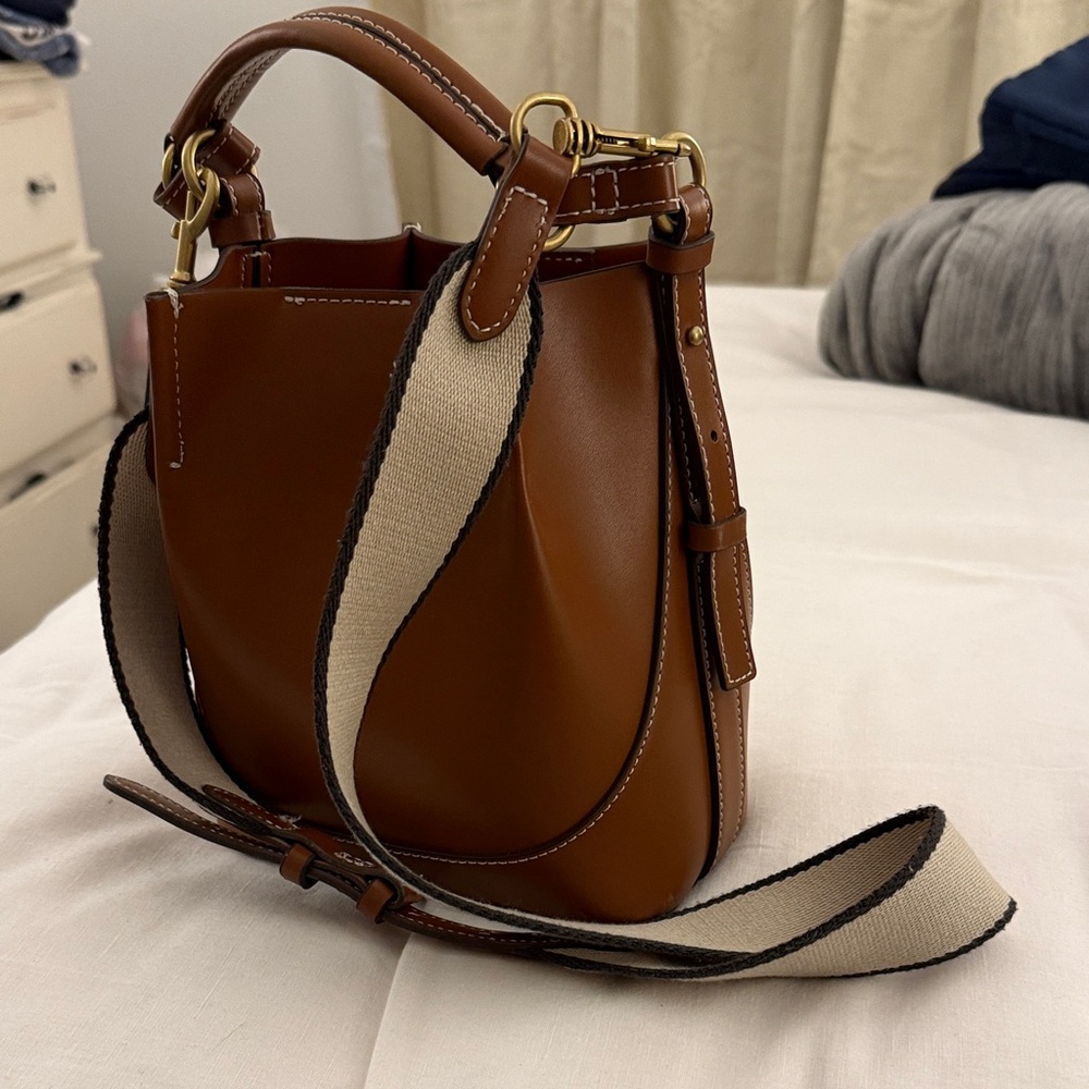 Zara Brown bucket Handbag with Gold Accents